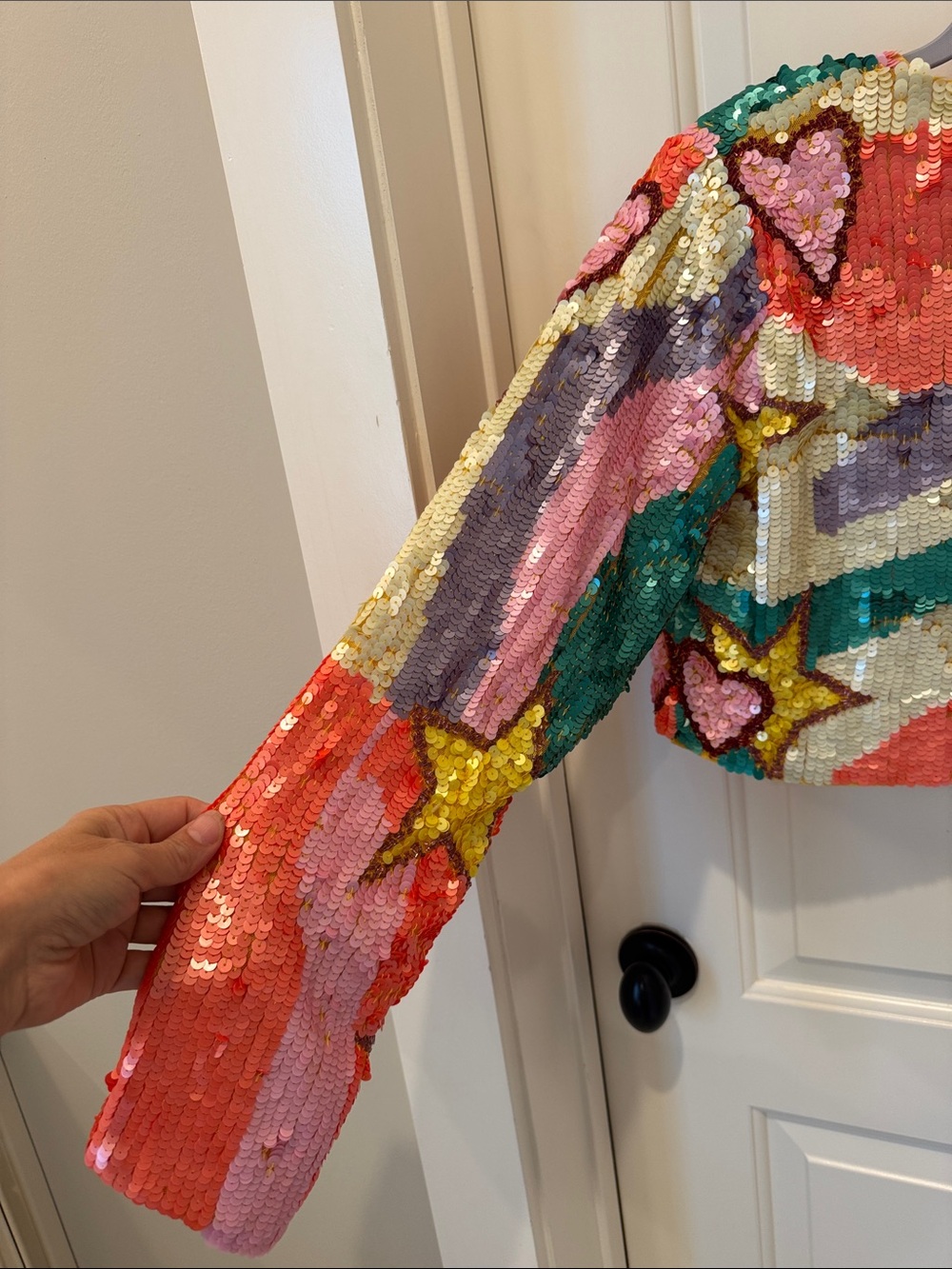 Nasty Gal Multicolor Sequin Star Cropped Blazer colorful Nashville festival - Picture 5 of 14